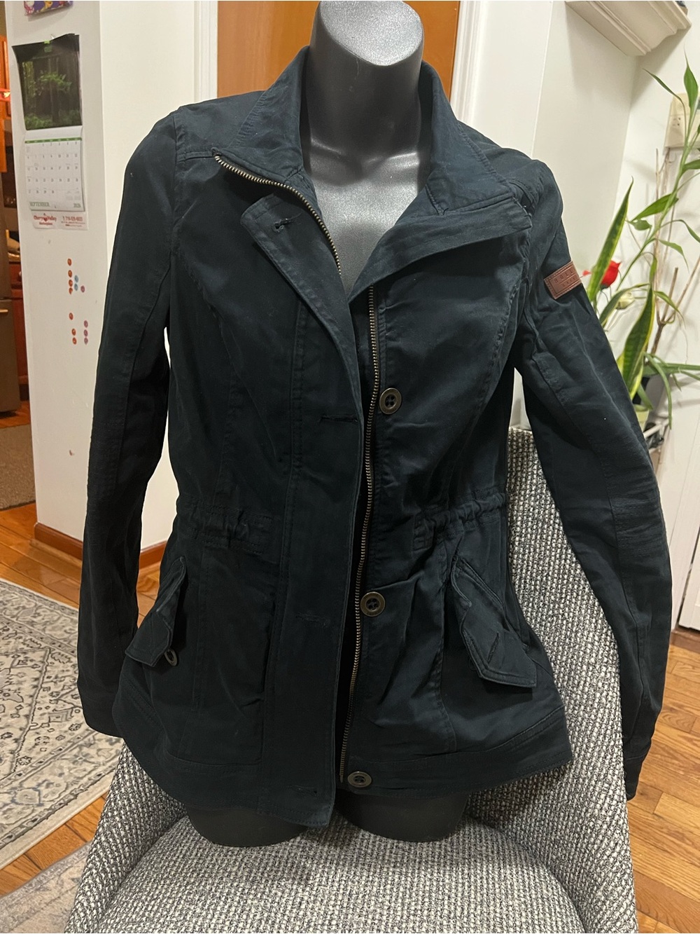 Hollister Black Utility Jacket with Button & Zip Front